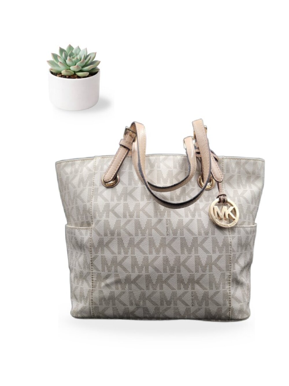 Michael Kors Jet Set Handbags Signature Tote Vanilla Large Shoulder Bag Purse - Picture 1 of 11